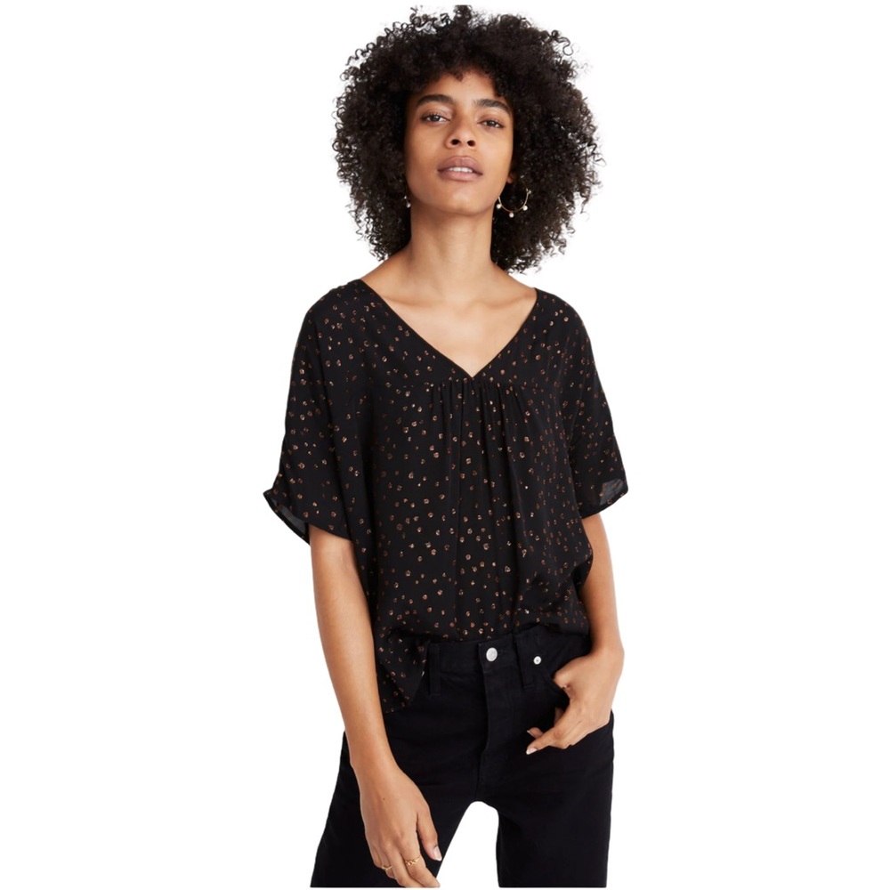 Madewell Rhyme Top in Metallic Dot Women’s Medium Black